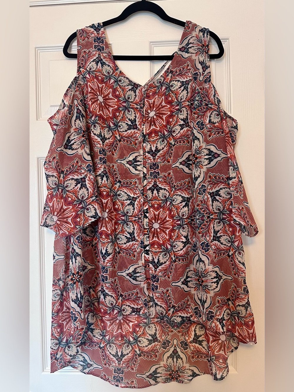 NY Collection Red Floral Cold-Shoulder Blouse NWT - Size 2X